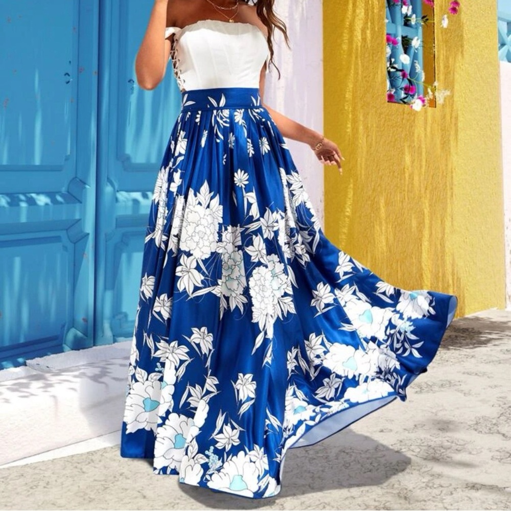 SHEIN VCAY High Waist Floral Print Pleated Skirt Large 8/10